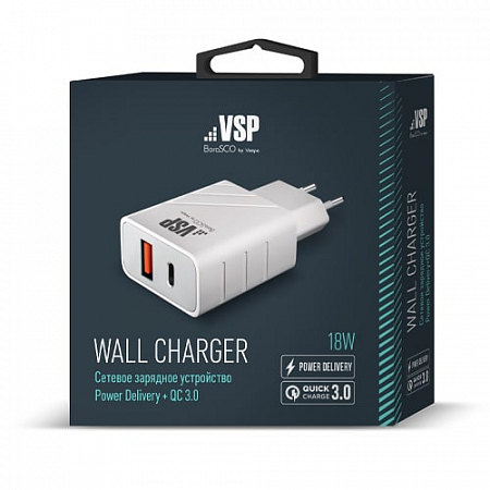 Сетевое зарядное устройство Power Delivery + QC 3.0, 18W, белое, BoraSCO