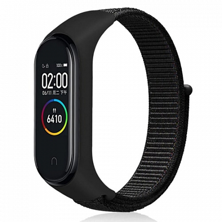 Ремешок для Mi Band 5 нейлоновый на липучке Черный